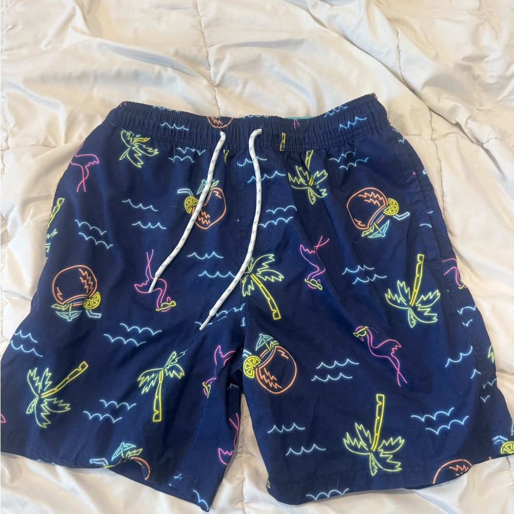 Men's Navy Tropical Print Swim Shorts